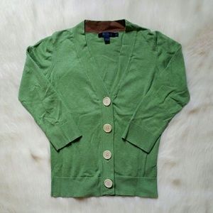 Boden Green Button 3/4 Sleeve Crop Cardigan